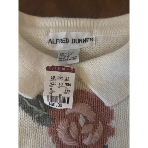 Alfred Dunner Womens Cream Floral Embroidered Cable Knit Sweater Polo Collar L - Picture 3 of 3
